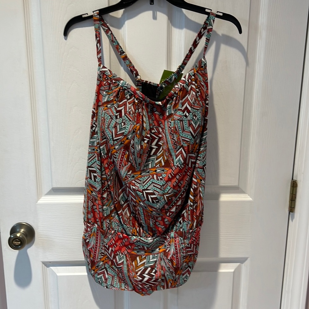 NEW!! A Shore Fit Print Cheyenne / Spice Mesh Blouson Tankini Swim Top